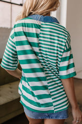 Stripe Colorblock Collar Half Button Shirt OutfitFlow
